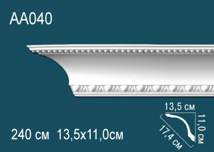 Потолочный плинтус с рисунком Перфект AA040 белый из полиуретана 110х174х135 мм 240 см