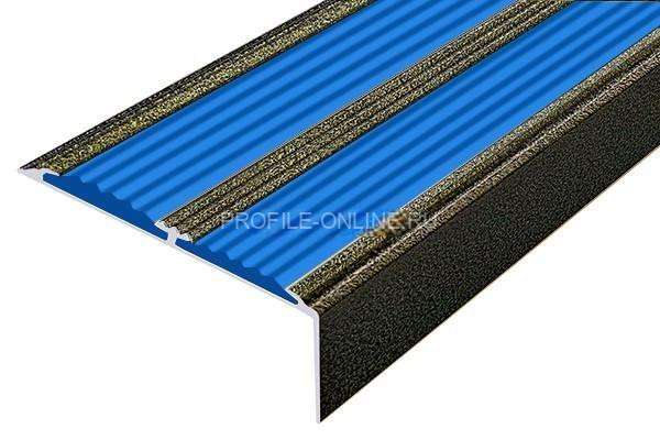 Алюминиевый противоскользящий угловой порог 70х22 мм с резиновыми вставками АУ-70-Антик бронза-синий 3 м