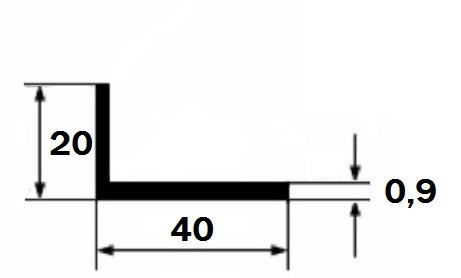 Уголок алюминиевый 20х40х0,9 мм разнополочный 3 м