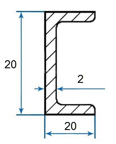Алюминиевый П-профиль 20х20х20х2 мм 3м (швеллер)
