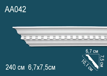 Потолочный плинтус с рисунком Перфект AA042 белый из полиуретана 75х101х67 мм 240 см