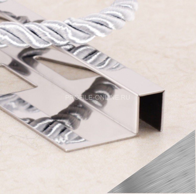 П-профиль закладной из нержавеющей стали SB017-12H серебро глянец браш 2,7 м