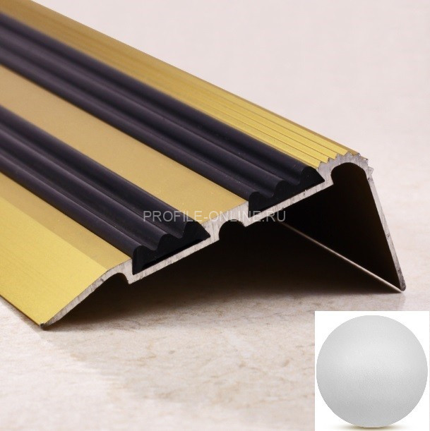 Алюминиевый порог угловой с резиновой вставкой 68х30 мм ПО-68х30 серебро матовое-черный 2,7 м