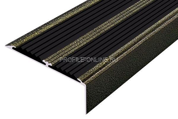 Алюминиевый противоскользящий угловой порог 70х22 мм с резиновыми вставками АУ-70-Антик бронза-черный 3 м
