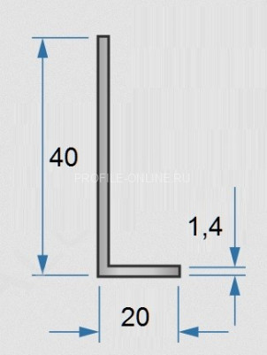 Алюминиевый уголок 20х40х1,4 мм разнополочный 3м