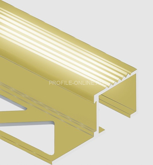 Алюминиевый П-образный профиль закладной с рифлением 20х12 мм PV52-05 золото блестящее 2,7 м