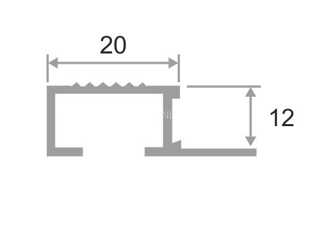 Алюминиевый П-образный профиль закладной с рифлением 20х12 мм PV52-05 золото блестящее 2,7 м