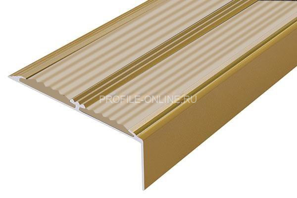 Алюминиевый противоскользящий угловой порог 70х22 мм с резиновыми вставками АУ-70-Антик золото-бежевый 3 м