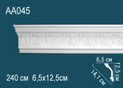 Потолочный плинтус с рисунком Перфект AA045 белый из полиуретана 125х141х65 мм 240 см