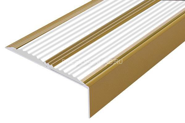 Алюминиевый противоскользящий угловой порог 70х22 мм с резиновыми вставками АУ-70-Антик золото-белый 3 м