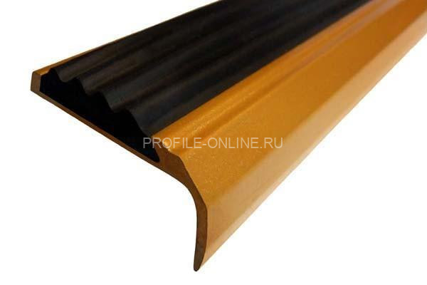 Алюминиевый угловой противоскользящий порог с резиновой вставкой 42х23 мм АУ-42/23-Антик золото-черный 3 м