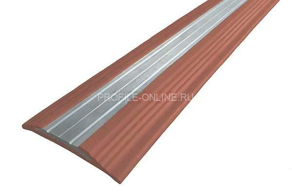 Алюминиевый одноуровневый порог 45 мм с резиновой вставкой NoSlipper-Полоса коричневый 2,7 м