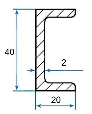 Алюминиевый П-профиль 20х40х20х2 мм 3м (швеллер)