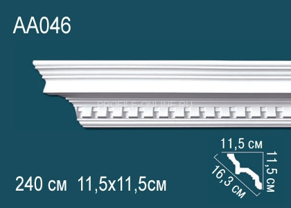Потолочный плинтус с рисунком Перфект AA046 белый из полиуретана 115х163х115 мм 240 см