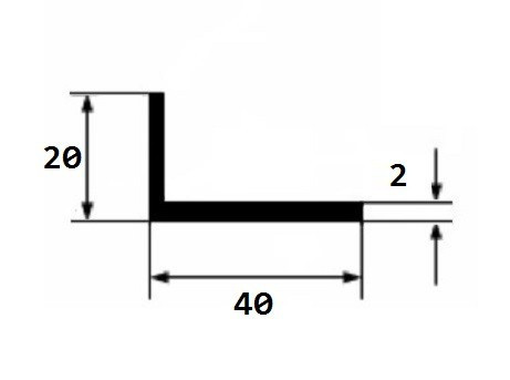 Уголок алюминиевый 20х40х2 мм разнополочный серебро 3 м