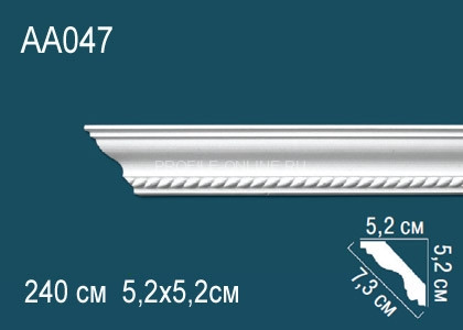 Потолочный плинтус с рисунком Перфект AA047 белый из полиуретана 52х73х52 мм 240 см