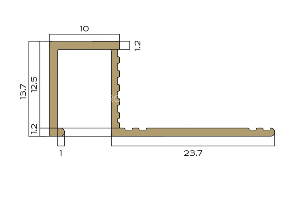 Латунный П-образный профиль закладной 10х12.5 мм NEEXY PVL32-05 ANTCL антик медь светлая 2.7м