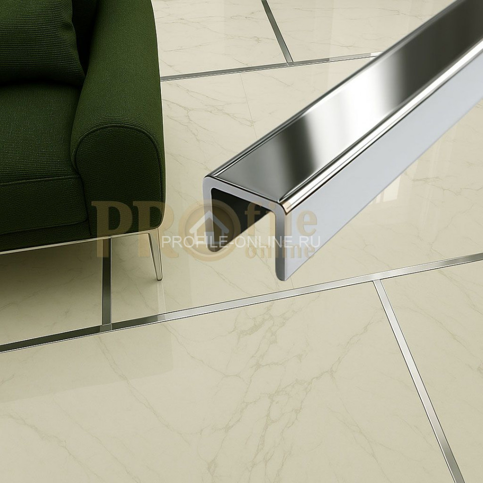 Латунный П-профиль PU 12 OC 12х12х12 хром 2,7м