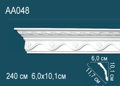 Потолочный плинтус с рисунком Перфект AA048 белый из полиуретана 101х117х60 мм 240 см