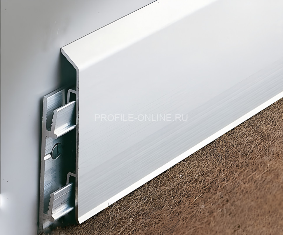 Плинтус для пола из алюминия с кабель-каналом 70 мм Евротрим F-70 2158.01 серебро 295 см