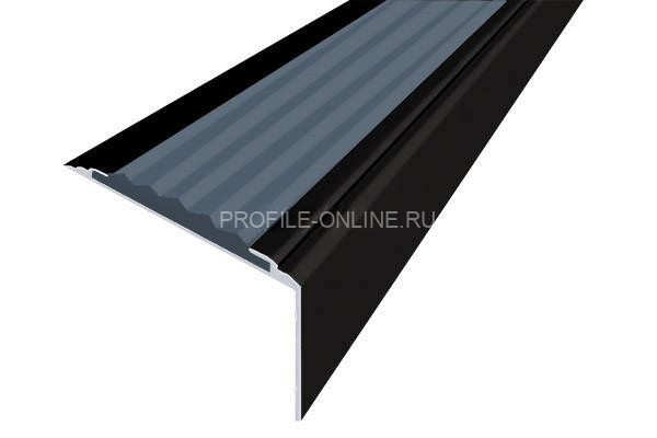 Алюминиевый угловой противоскользящий порог с резиновой вставкой 20х38 мм АУ-38-Чёрный серый 3 м