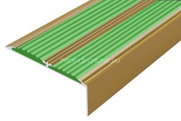 Алюминиевый противоскользящий угловой порог 70х22 мм с резиновыми вставками АУ-70-Антик золото-зеленый 3 м