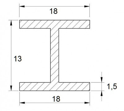 Алюминиевый двутавр 18х13х18х1,5 мм 3 м
