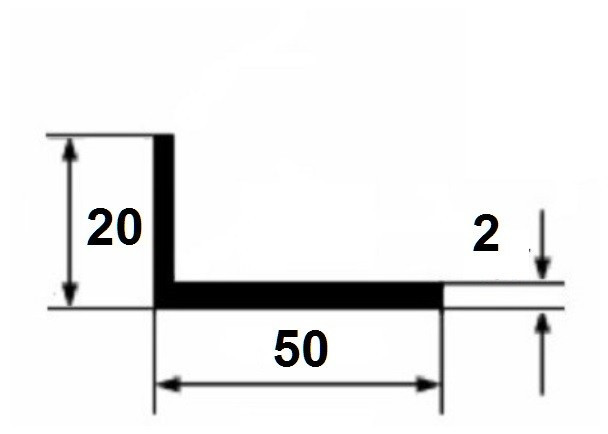Уголок алюминиевый 20х50х2 мм разнополочный серебро 3 м