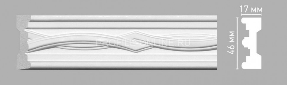 Молдинг с рисунком орнамент с плавными волнообразными линиями DECOMASTER 98082 (46х17х2400мм) из полиуретана, белый под покраску