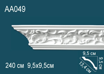 Потолочный плинтус с рисунком Перфект AA049 белый из полиуретана 95х134х95 мм 240 см