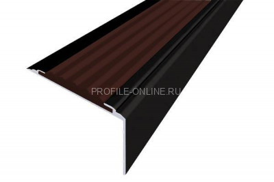 Алюминиевый угловой противоскользящий порог с резиновой вставкой 20х38 мм АУ-38-Чёрный темно-коричневый 3 м