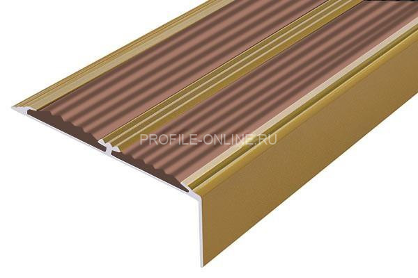 Алюминиевый противоскользящий угловой порог 70х22 мм с резиновыми вставками АУ-70-Антик золото-коричневый 3 м