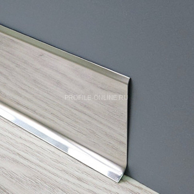 Плинтус для пола 80 мм из нержавеющей стали SY044-80H серебро глянец 2.5 м