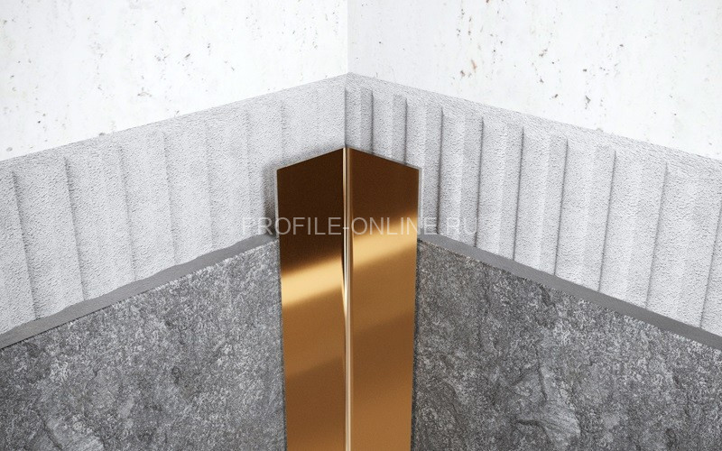 Нержавеющий уголок стальной внутренний 10х10 мм FLV 10 GP золото полированное 270 см