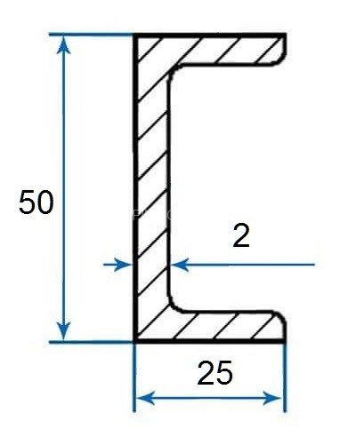Алюминиевый П-профиль 25х50х25х2 мм 3м (швеллер)
