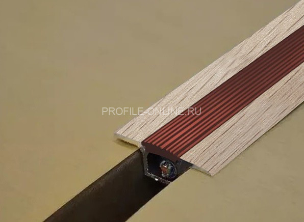 Алюминиевый порог одноуровневый 37 мм противоскользящий с кабель-каналом ПК-1 КД Дуб беленый (коричневая вставка) 2,7 м (упаковка 10 штук)