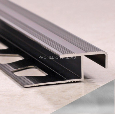 Z-профиль алюминиевый закладной с рифлением 10 мм ПО-02 графит глянец 2,7 м