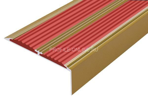 Алюминиевый противоскользящий угловой порог 70х22 мм с резиновыми вставками АУ-70-Антик золото-красный 3 м