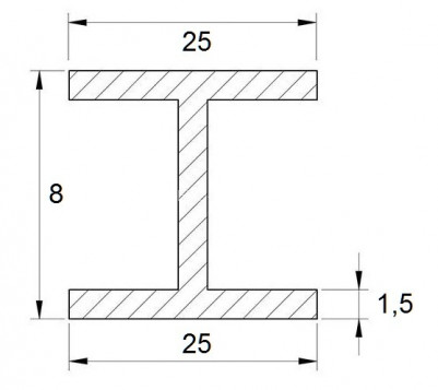 Алюминиевый двутавр 25х8х25х1,5 мм 3 м