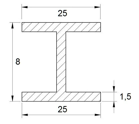Алюминиевый двутавр 25х8х25х1,5 мм 3 м