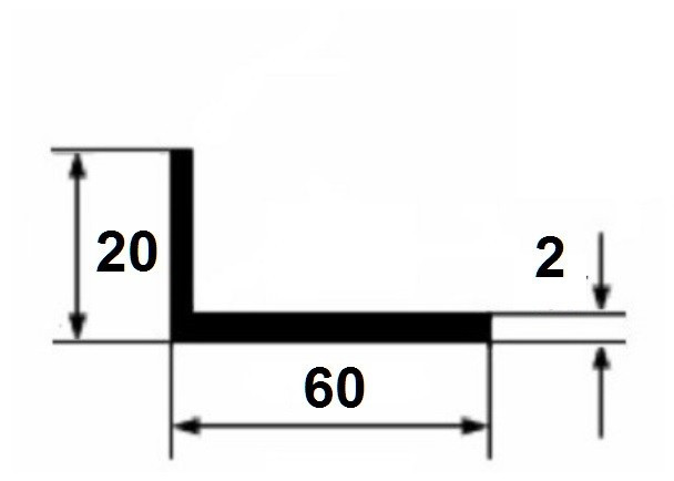 Уголок алюминиевый 20х60х2 мм разнополочный серебро 3 м