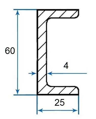 Алюминиевый П-профиль 25х60х25х4 мм 3м (швеллер)
