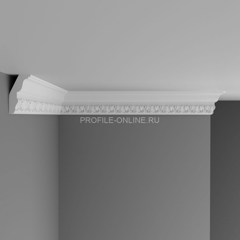 Плинтус потолочный с рисунком интерьер с карнизом DECOMASTER DT-33 (80x35x2400) из полиуретана, белый под покраску