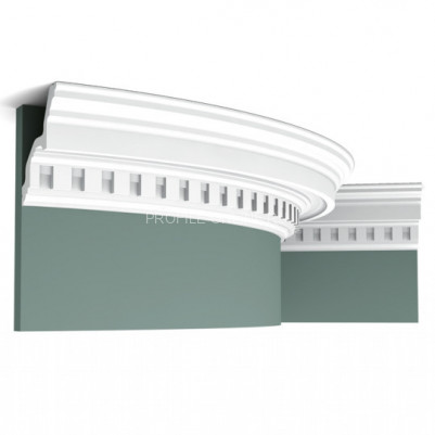 Гибкий потолочный плинтус Orac Decor Purotouch C211F белого цвета из полиуретана 116х112 мм 200 см