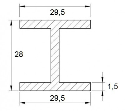Алюминиевый двутавр 29,5х28х29,5х1,5 мм 3 м