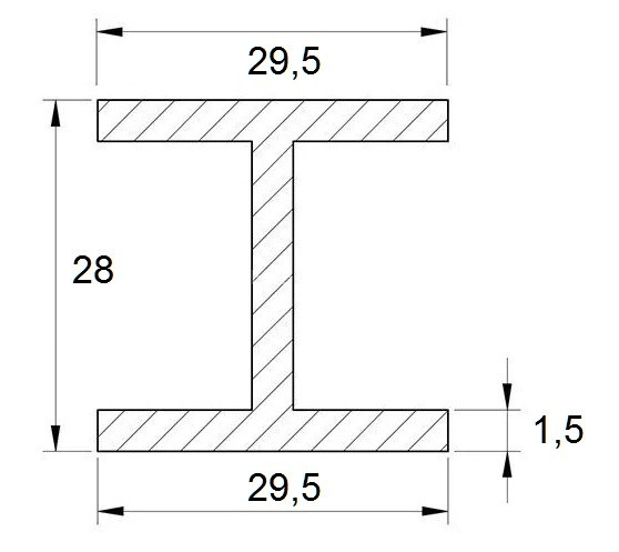 Алюминиевый двутавр 29,5х28х29,5х1,5 мм 3 м
