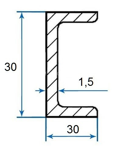 Алюминиевый П-профиль 30х30х30х1,5 мм 3м (швеллер)