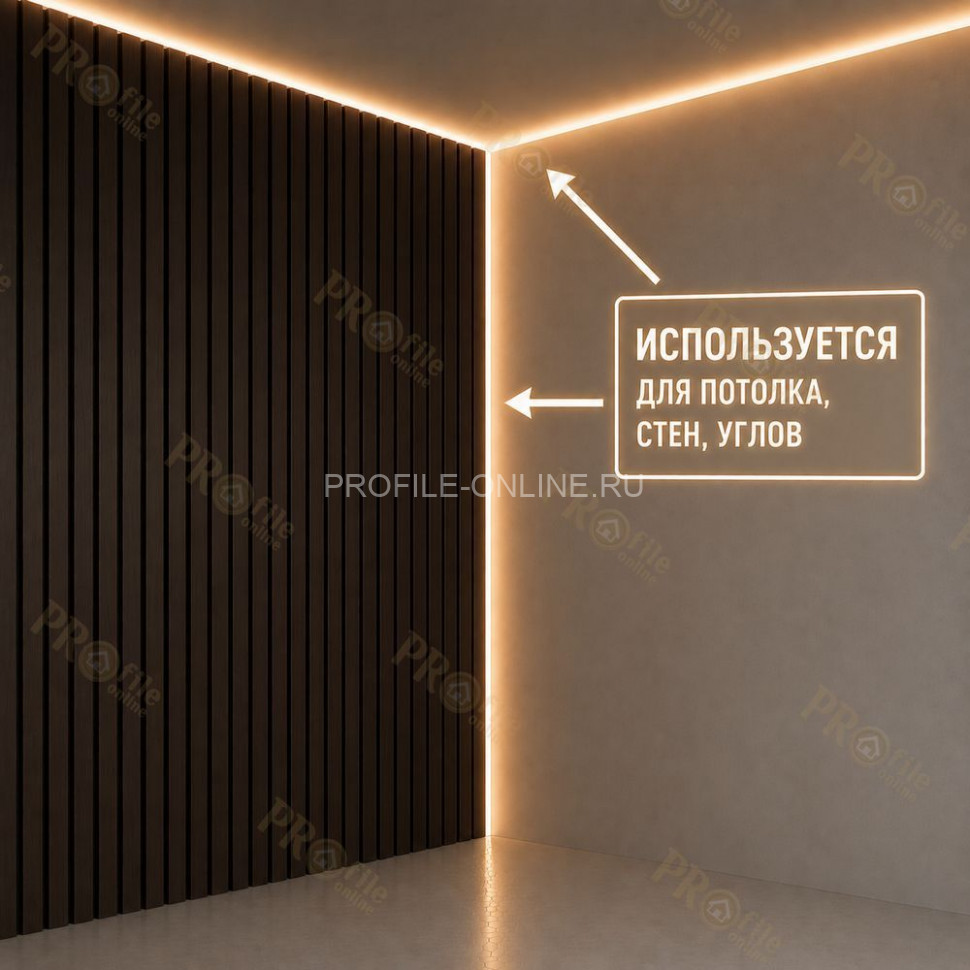 Теневой профиль с подсветкой ПО-216 для гкл, потолка и стен черный матовый 2,7 м