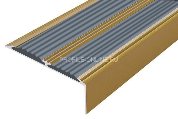 Алюминиевый противоскользящий угловой порог 70х22 мм с резиновыми вставками АУ-70-Антик золото-серый 3 м