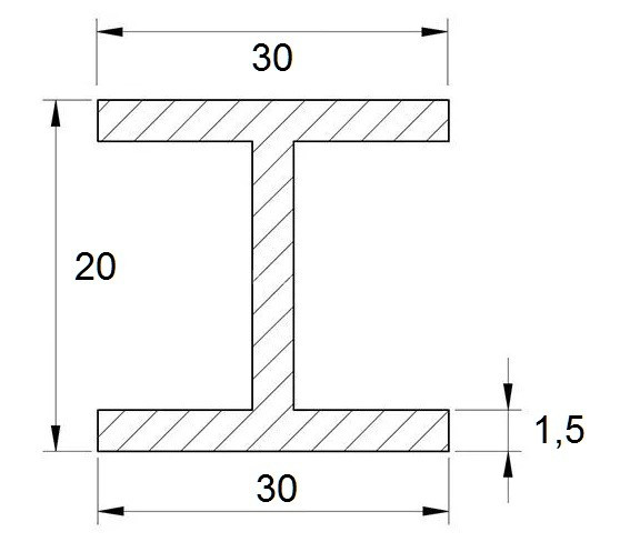 Алюминиевый двутавр 30х20х30х1,5 мм 3 м